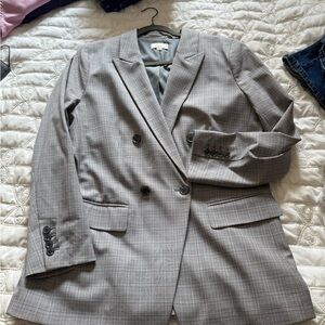 LOFT Classic Gray Plaid Double Breasted Blazer